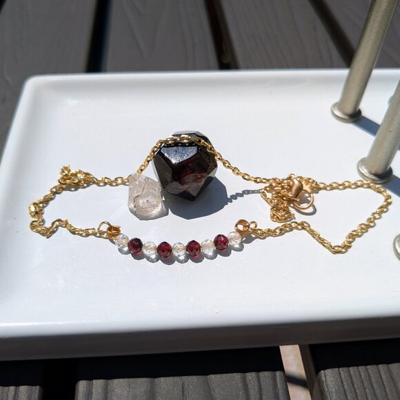 Genuine Natural Garnet and Topaz Gemstone Gold Necklace - Picture 4 of 6